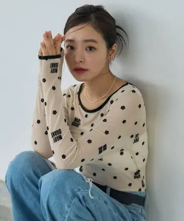 마리 콴트 플로키 프린트 로고 시어 리본 포함