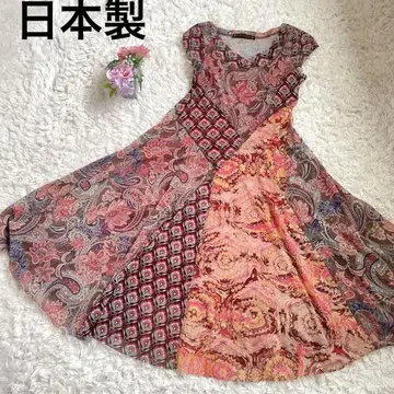 cosa nuova 패턴 믹스 플레어 원피스 일본제 L