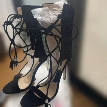 프린지 블랙 힐 부츠