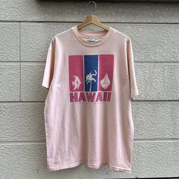 90s USA제 라이트 핑크 프린트 티셔츠 하와이 XL 빈티지