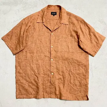 린넨 혼방 새상품급 BEAMS 빔즈 오픈 카라 반팔 셔츠 R-7651