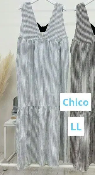 시마무라 Chico 스트라이프 V넥 슬리브리스 원피스 LL 중파랑