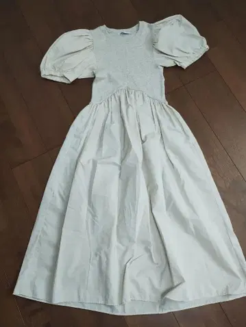 ZARA 베이지 퍼프 슬리브 롱 원피스 M