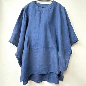 Utao: 돌먼 슬리브 린넨 셔츠 린넨 100% 블루 F