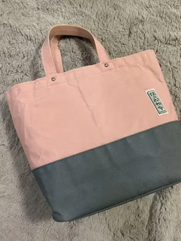 신자부 캔버스 핑크 그레이 토트백
