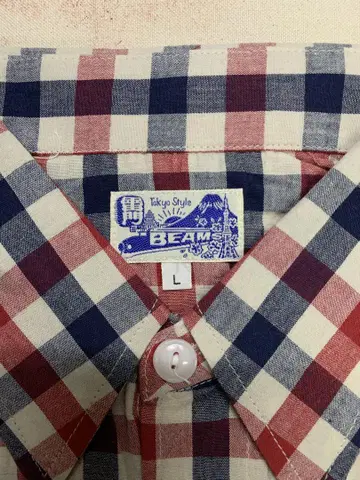 BEAMS 체크 무늬 반팔 셔츠 셔츠 L 사이즈