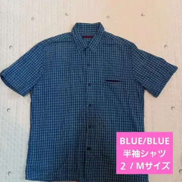BLUE/BLUE 반팔 셔츠 파란색 체크 무늬