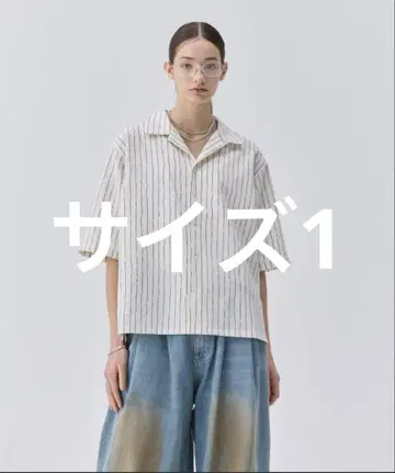 미사용 soerte 루즈 하프 슬리브 오픈 카라 셔츠
