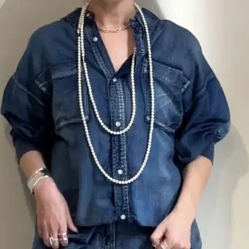 시어 데님 셔츠 네이비 블루