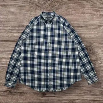 랄프 로렌 버튼 다운 셔츠 2XL 파랑 체크 인도 면 자수 6280