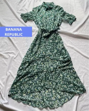 BANANAREPUBLIC 그린 컬러 꽃무늬 반팔 셔츠 원피스
