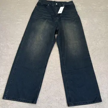 MONO-MARTO 다크 블루 와이드 레그 데님 팬츠
