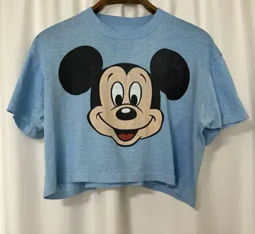 80's Mickey 미키 빅 페이스 크롭 티셔츠 빈티지