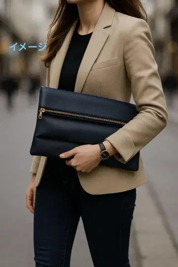 네이비 가죽 클러치백 골드 지퍼