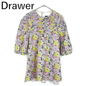 드로어 Drawer 꽃무늬 블라우스 코튼 실크 프린트 턱 블라우스