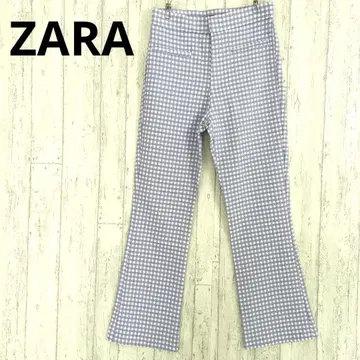 자라 ZARA 깅엄 체크 플레어 팬츠 [XS] 퍼플 봄/여름
