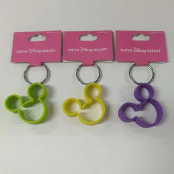 도쿄 디즈니 리조트 실리콘 키체인 보라색, 그린, 노랑 3개 세트