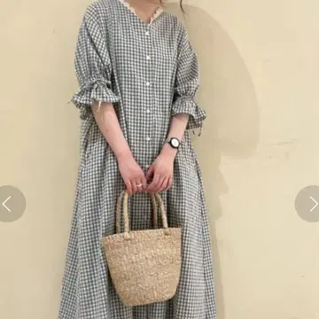 Samansa Mos2 깅엄 캔디 슬리브 원피스