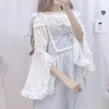 sucrier 슈크리에 슬릿 슬리브 레이스 오프 숄더 탑 화이트
