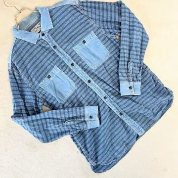 다퍼 일본제 코튼 100% 스트라이프 데님 셔츠 포켓 부착 XL