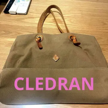 CLEDRAN 베이지 캔버스 가죽 토트백