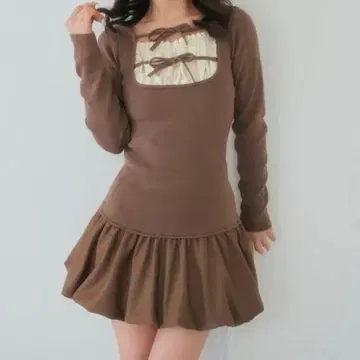 Darich 더블 리본 도킹 벌룬 미니 원피스 Free