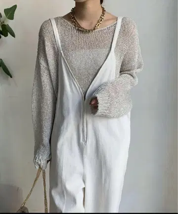신상품 미사용 DOUDOU 라메 바늘 빼기 풀오버 실버 두두