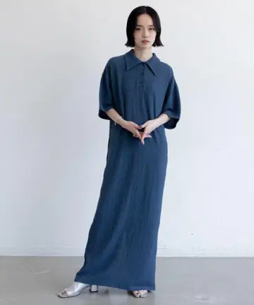 새상품 JQ 셔링 폴로 롱 원피스 반팔 L