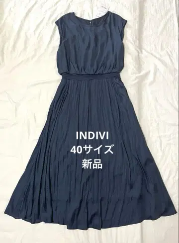 INDIVI 드레이프 새틴 원피스 세탁 가능 네이비 40 새상품