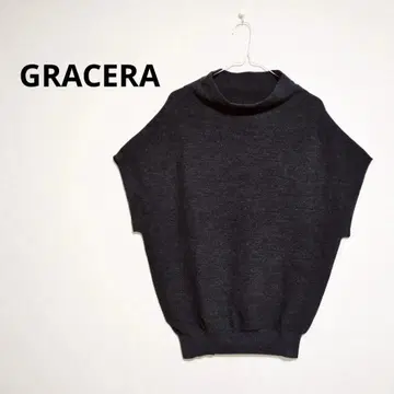 GRACERA 그레이세라 반팔 니트 차콜 그레이 울 100%