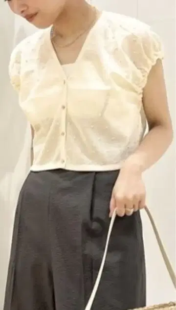 시어 도트 캡 슬리브 가디건
