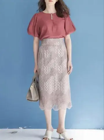 퍼프 슬리브 펄 버튼 핑크 셔츠