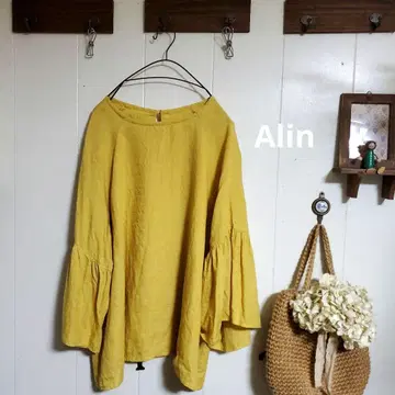 Alin 아린 섬 내 빛 미 린넨 플레어 탑 머스타드