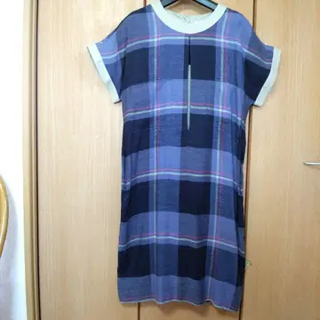 네이비 체크 무늬 반팔 롱 원피스 이탈리아제