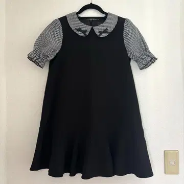 evelyn 깅엄 체크 옷깃 반팔 원피스