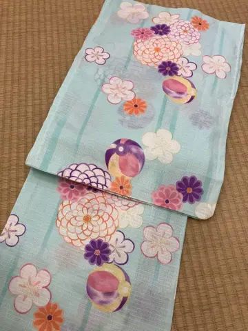 스카이블루 꽃무늬 유카타 단품 세퍼레이트 타입