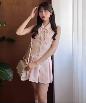 OLIVE des OLIVE 슬리브리스 셔츠 미니 원피스 핑크