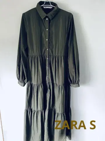 ZARA 자라 나일론 티어드 롱 원피스 S 26 카키