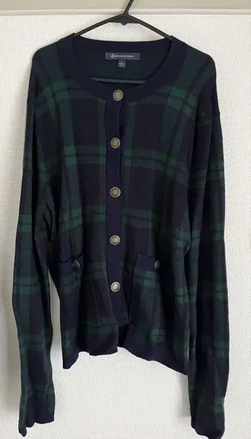 BROOKS BROTHERS 체크 무늬 가디건 L
