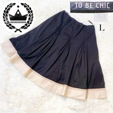TO BE CHIC 턱이 있는 바이컬러 플레어 스커트 L 블랙