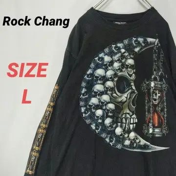 Rock Chang 락창 긴팔 티셔츠 스컬 밴딩 티셔츠 남성용 블랙