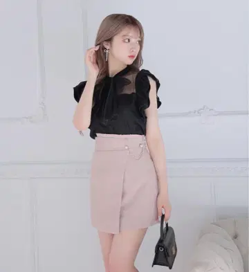 M me eme 엠미 에메 하이 웨스트 도트 미니 스커트 핑크
