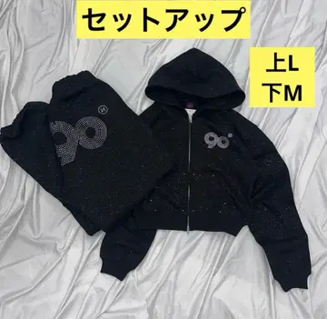 9090girl 셋업 Logo Zip Hoodie Black