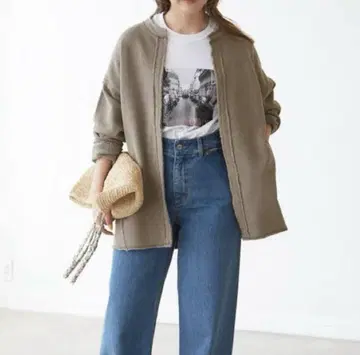 슬로브 이에나 쭈리 노카라 가디건 베이지 자켓 블루종