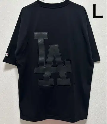 신상품 MLB 다저스 티셔츠 자수 백 로고 인조 가죽 블랙 L