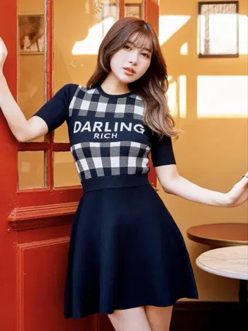 Darich 깅엄 체크 니트 미니 원피스