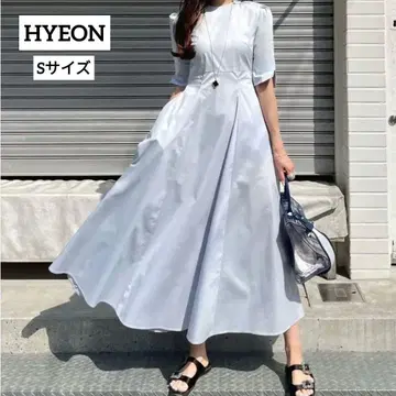 HYEON 플레어 원피스 색스 블루 5부 소매 완판템 S 사이즈