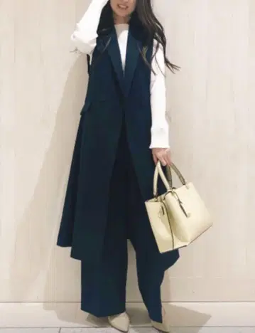 PLST 와셔 트윌 벨벳 롱 베스트 와이드 팬츠 셋업,