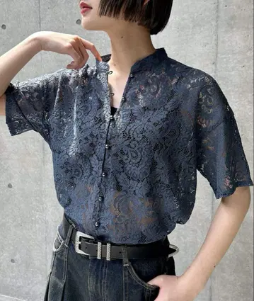 PAGEBOY 레이스 밴드 카라 셔츠