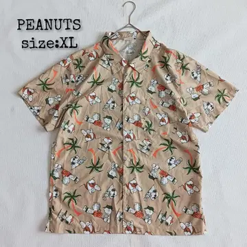 PEANUTS 알로하 셔츠 오픈 카라 셔츠 스누피 올 패턴 XL